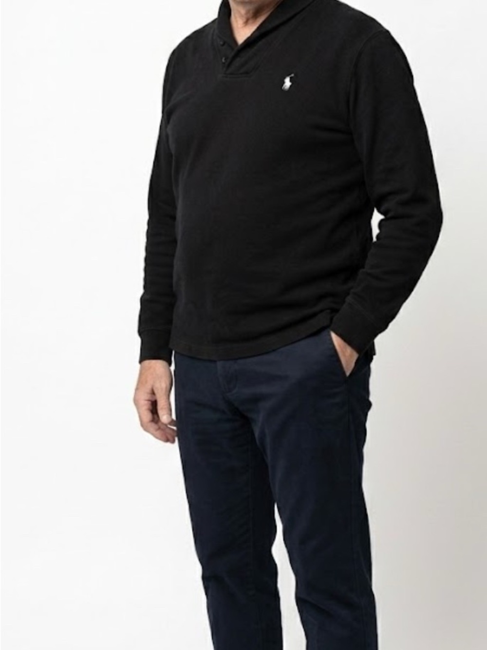Polo Ralph Lauren Mens L Black 1/4 Button Sweater Pullover Polo